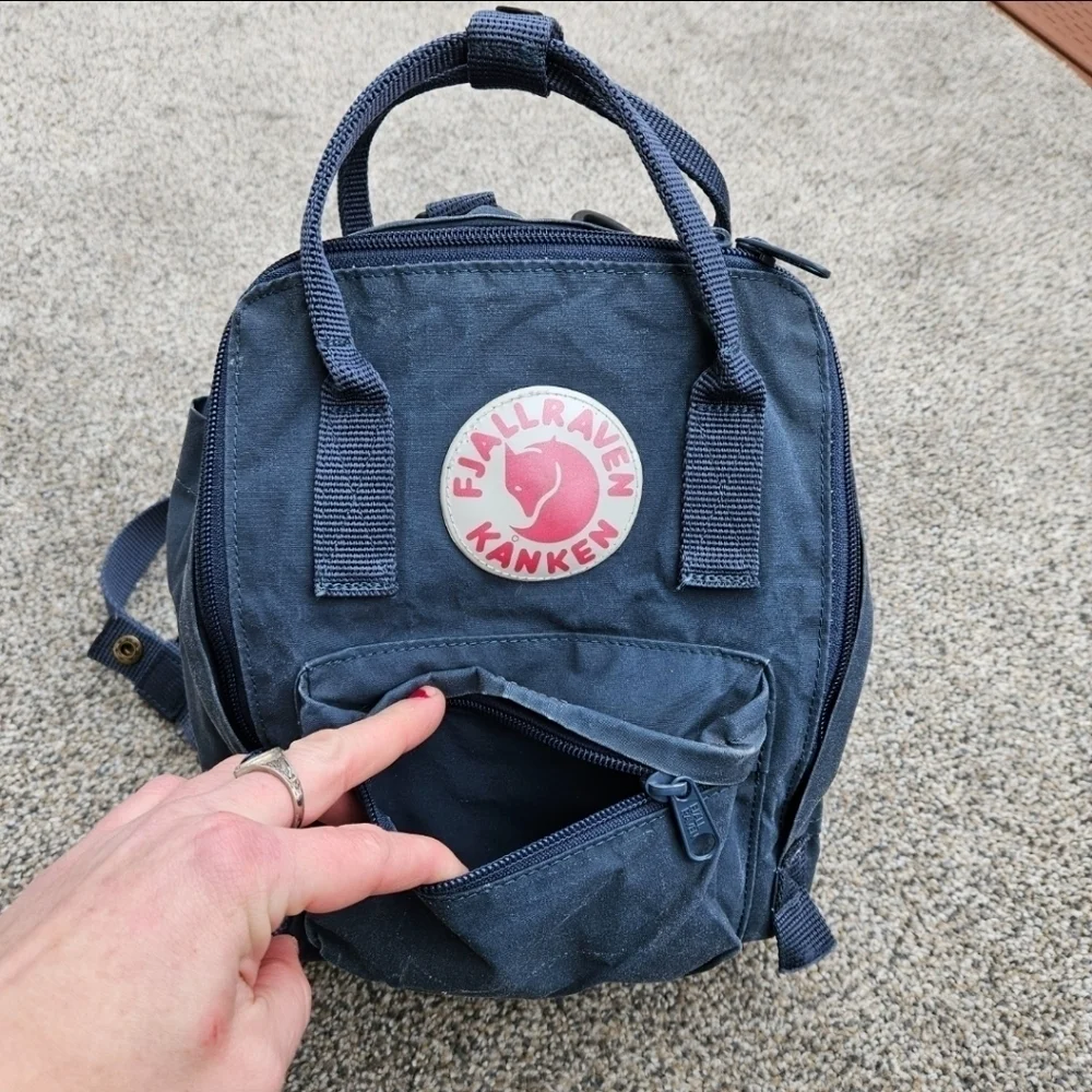 Fjallraven Kanken Mini Backpack Distressed Graphite Navy Blue Small Bag Travel